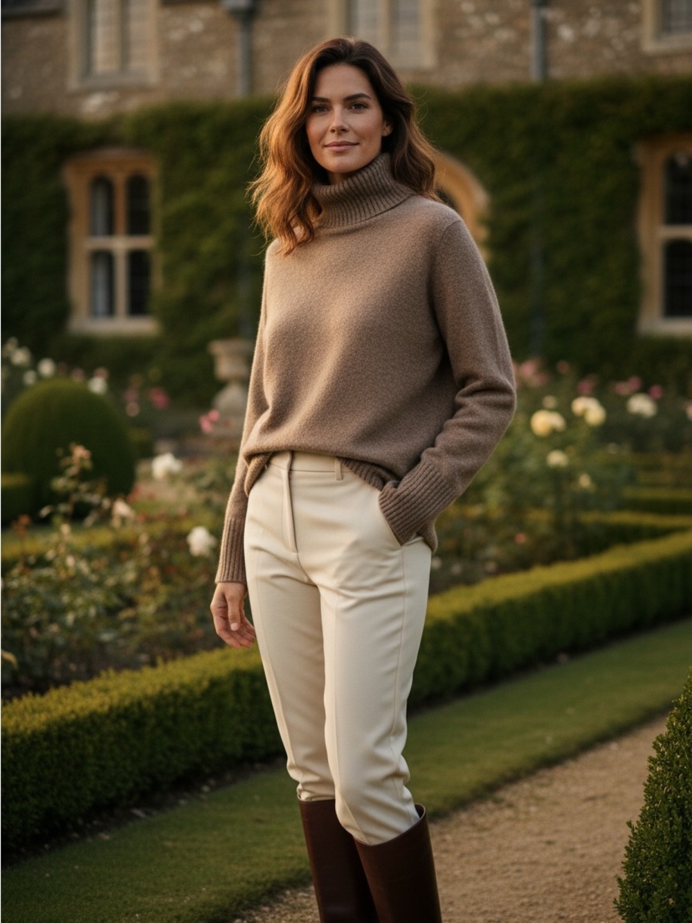 Cashmere Cozy High-Neck Taupe Sweater with Small size